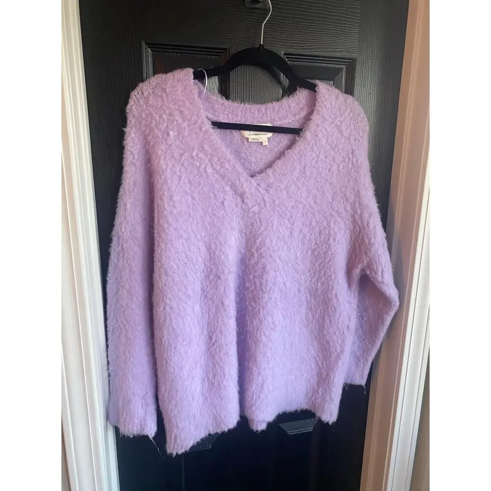 Anthropologie Simone Oversized Fuzzy Purple/Lavender V-Neck Sweater-Size S